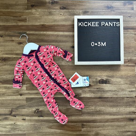 NWT Kickee Pants Red Ginger Alien Monsters Zipper Bamboo Long Sleeve Footie 0-3M - Picture 1 of 8